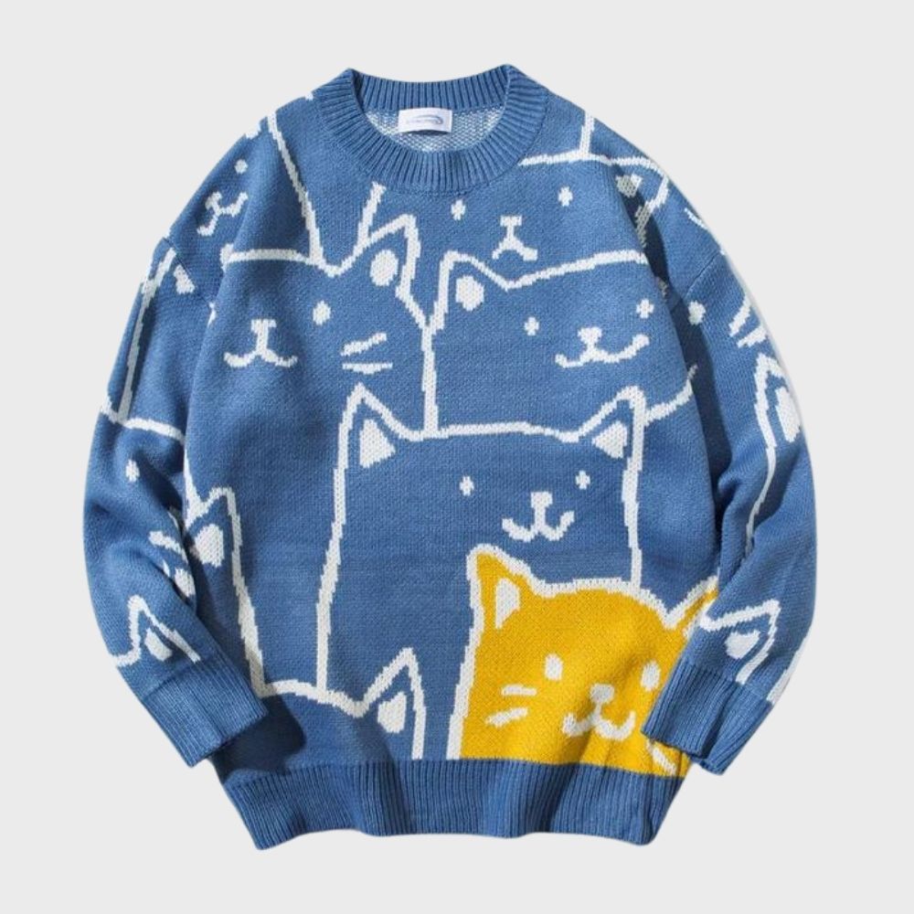 Herrenpullover mit Katzenmuster