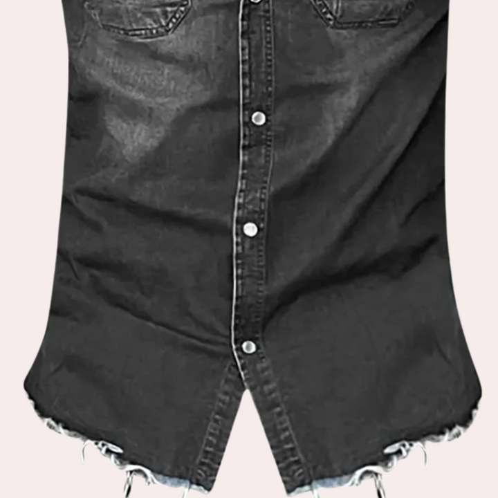 PAVELAS - Klassisches ärmelloses Denim-Hemd für Männer