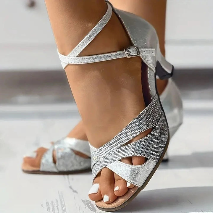 GIANNA - Damen Glitter Kitten Heel Sandalen