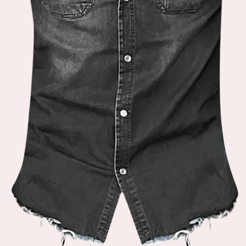 PAVELAS - Klassisches ärmelloses Denim-Hemd für Männer