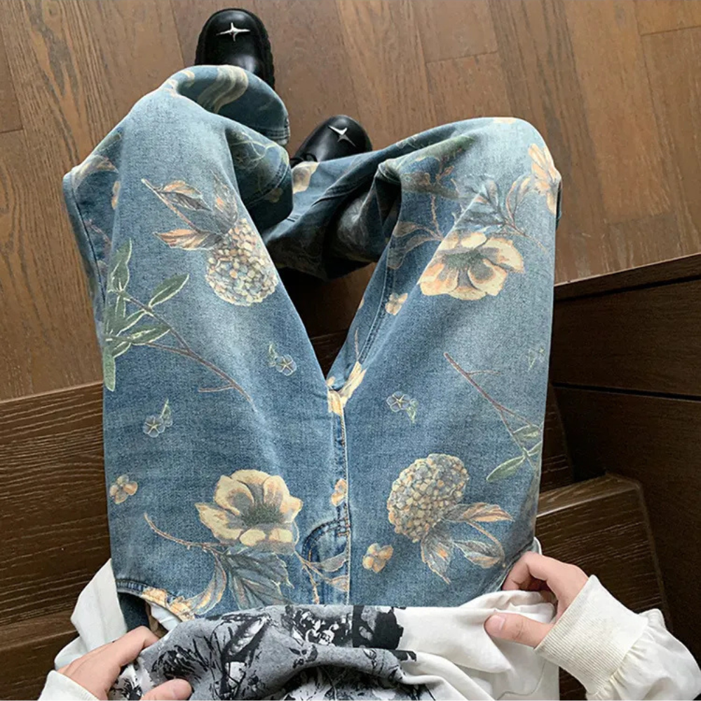 WASSIL - Moderne Herren-Jeans mit Blumenmuster