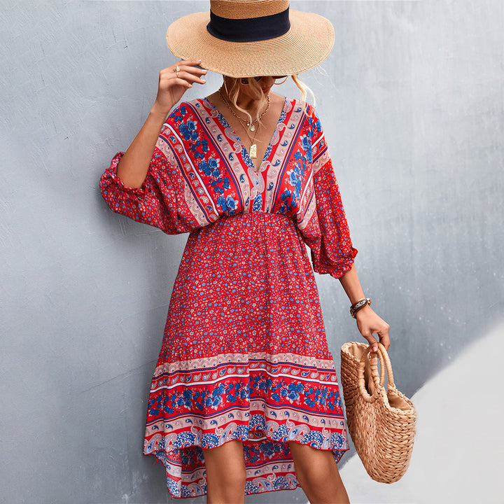 FIALA - V-Ausschnitt boho kleid