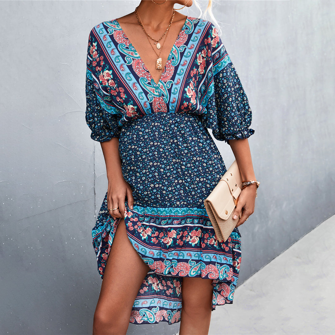 FIALA - V-Ausschnitt boho kleid