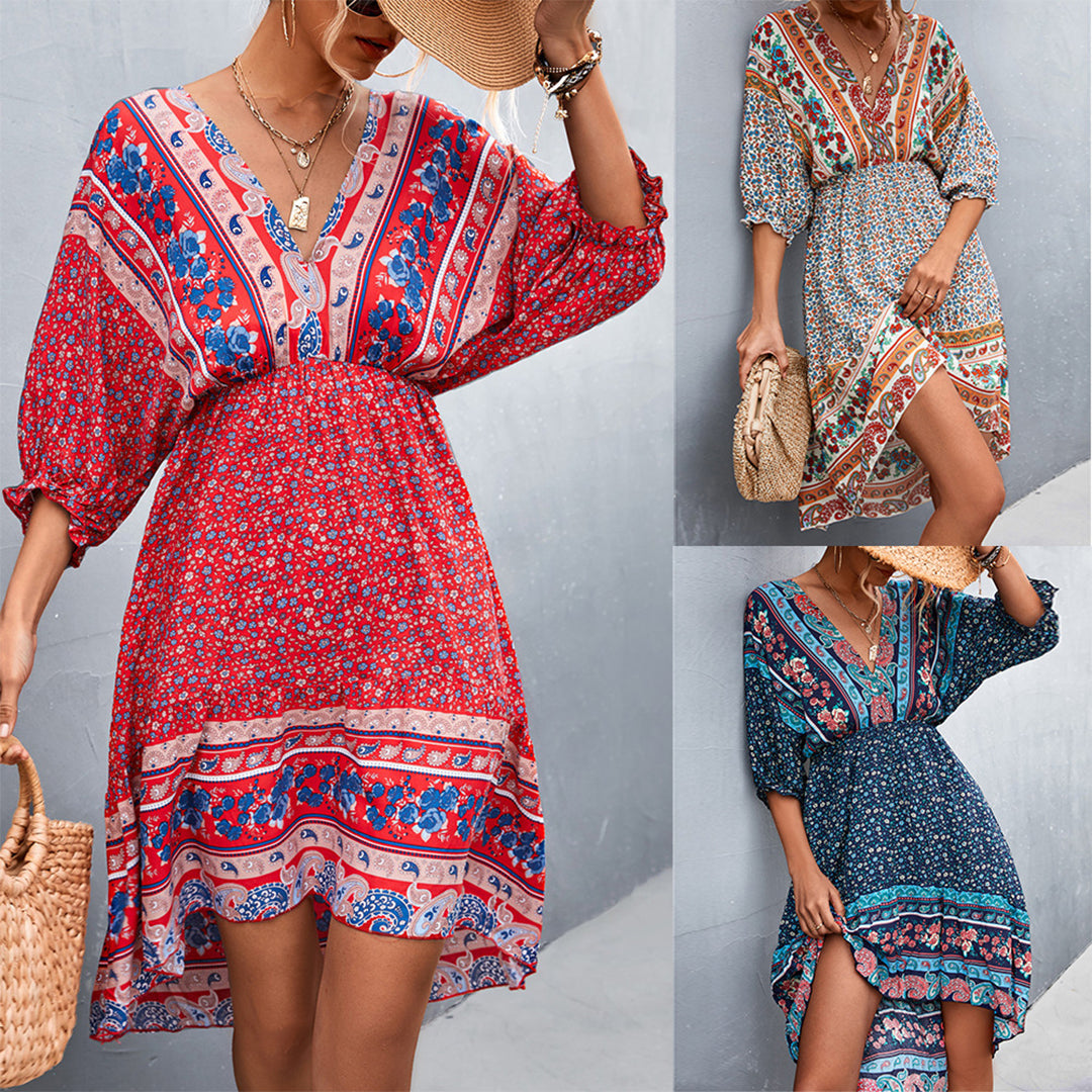 FIALA - V-Ausschnitt boho kleid