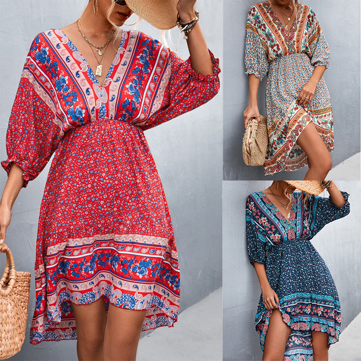 FIALA - V-Ausschnitt boho kleid