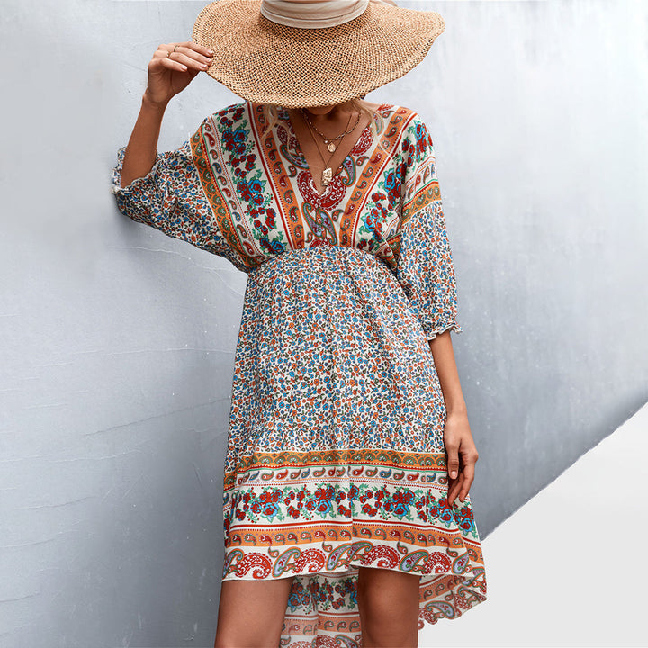 FIALA - V-Ausschnitt boho kleid