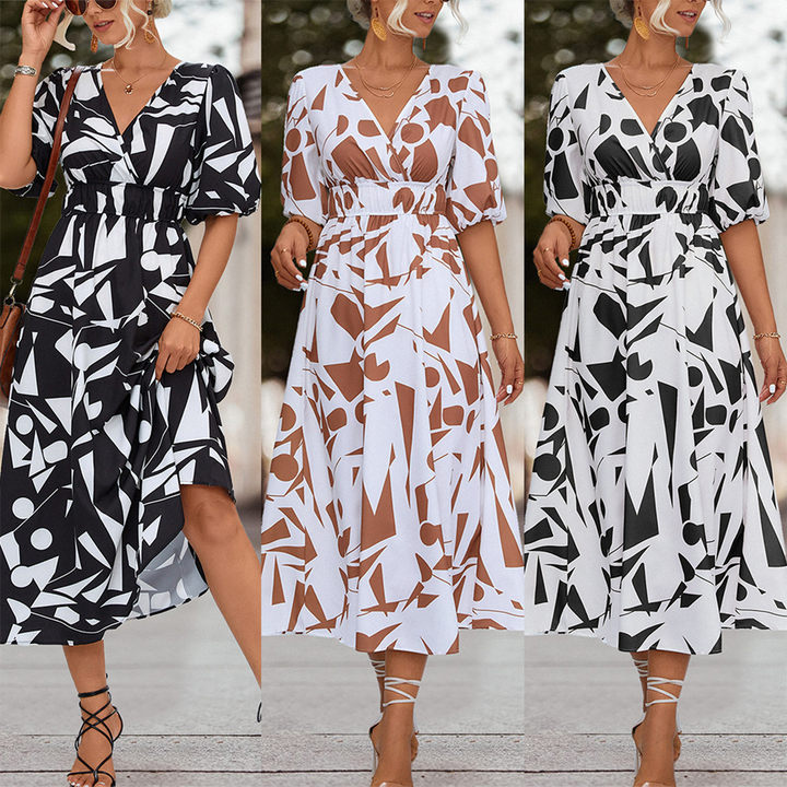 GIULIA - Lässig v-ausschnitt midikleid