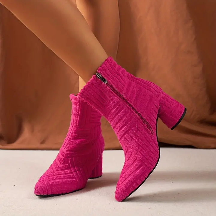 HELENA - Damen Stiefel mit klobigem Absatz und fester Farbe