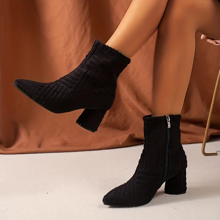 HELENA - Damen Stiefel mit klobigem Absatz und fester Farbe