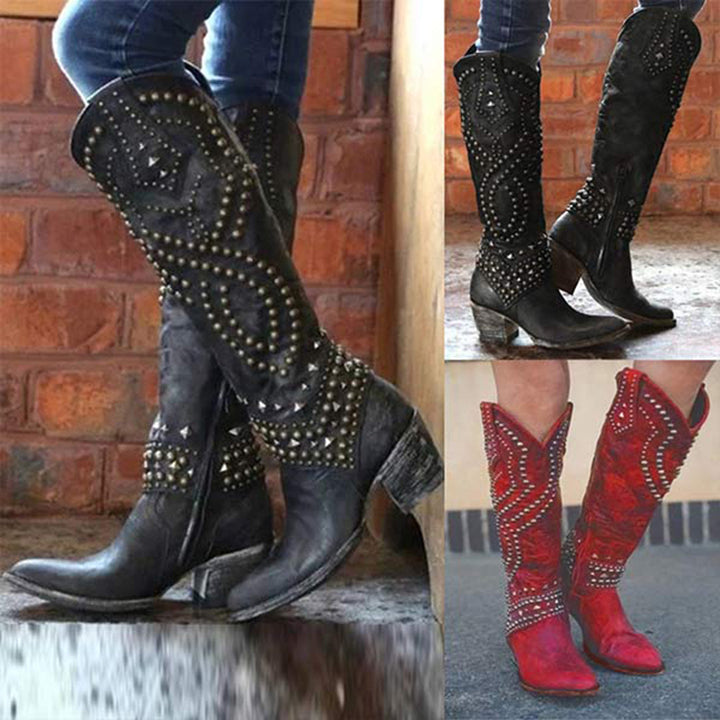 JOAN - Stiefel mit Metallnieten und klobigem Absatz