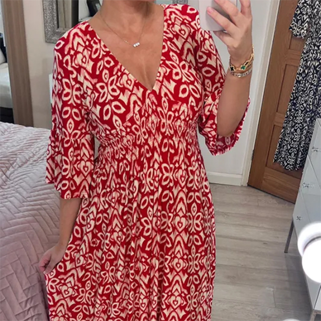 JOLINE - Lässiges V-ausschnitt maxikleid