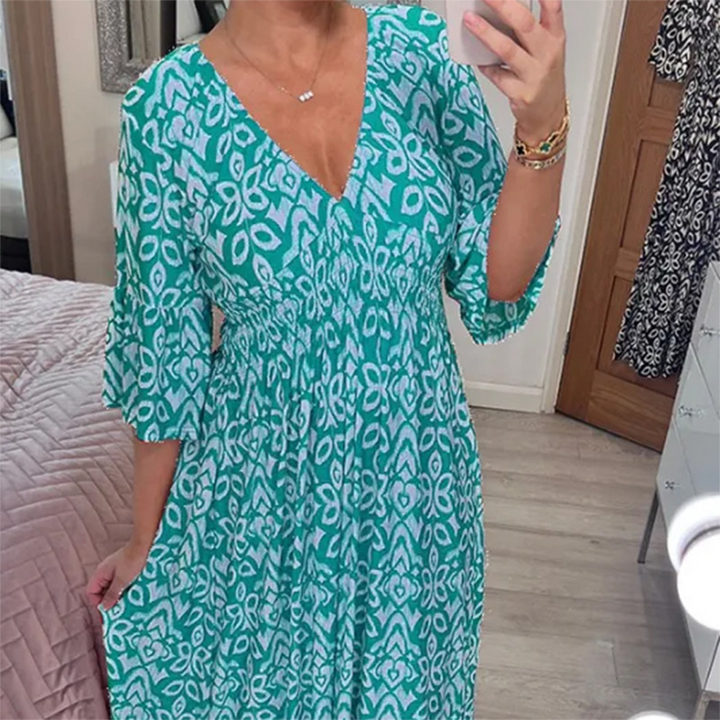 JOLINE - Lässiges V-ausschnitt maxikleid