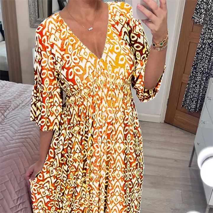JOLINE - Lässiges V-ausschnitt maxikleid
