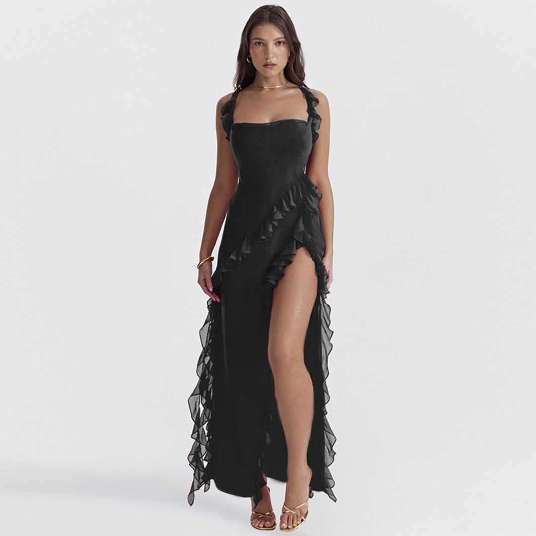 ROMINA - Gerafftes maxikleid mit schlitz