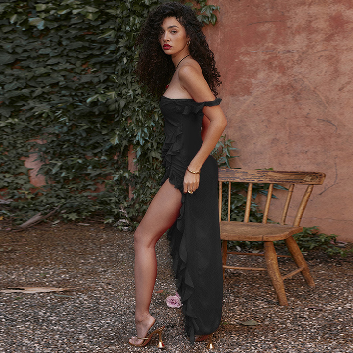 ROMINA - Gerafftes maxikleid mit schlitz